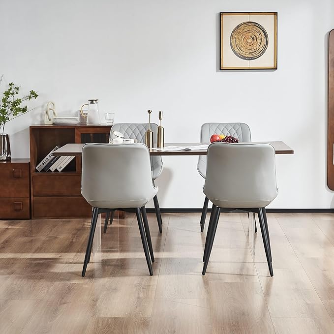 YOUNIKE Dining Chairs Set of 2 with High Backs Grey Mid Century Modern Kitchen & Dining Room Chairs PU Faux Leather Upholstered Wide Seat Accent Chair Comfortable Large Padded Side Living Room Chairs