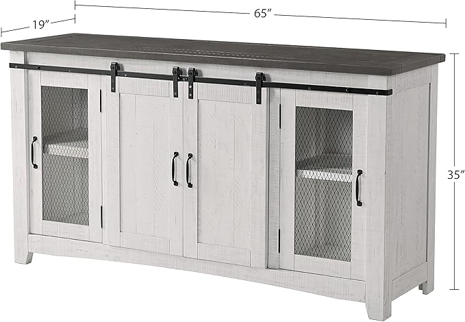 Martin Svensson Home Rustic 65” Solid Wood TV Stand with Storage, White Stain with Grey Stain Top