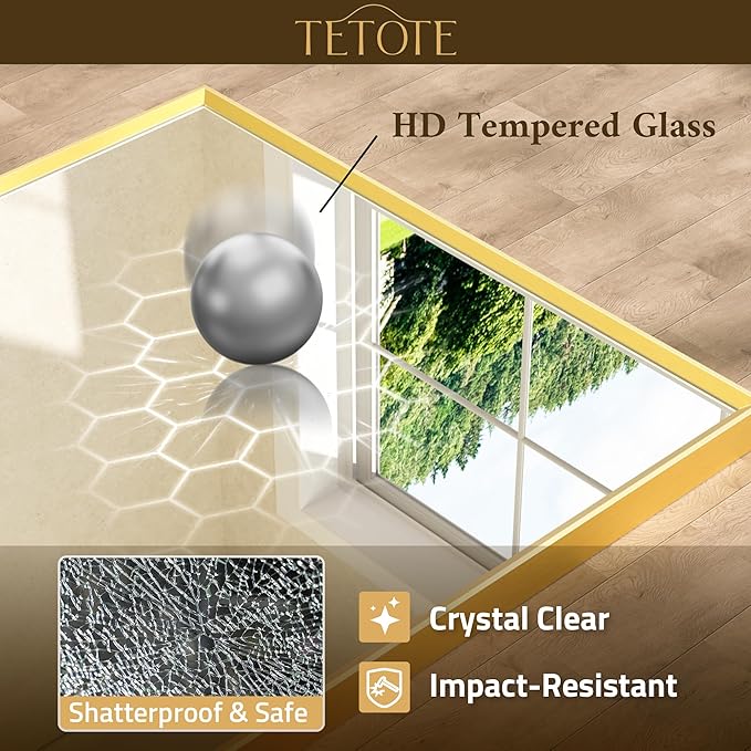 TETOTE Brushed Gold Mirror Beveled Frame 72" x 36" Large Brass Gold Rectangle Bathroom Vanity Wall Mirror for Over Sink, Modern Farmhouse, Tempered Glass, Shatterproof, Stronger Frame