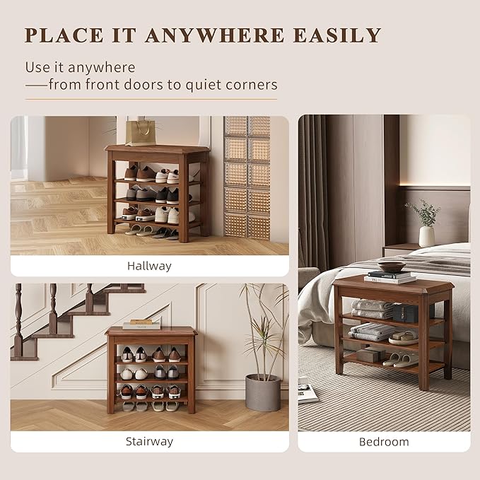 Shoe Rack for Front Door Entrance, Solid Wood Shoe Bench for Closet, Holds Up to 550lbs, Shoe Rack Bench for Entryway, Mudroom, Hallway
