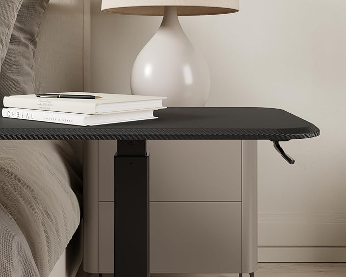Ergohome™ ELEVANCE Table™ Height Adjustable Side Table for Couch or Bed, Laptop Table - Small End Table Office Coffee Table - C-Shaped Sofa Side Table with Multi-Function Black Base &Carbon Black Top