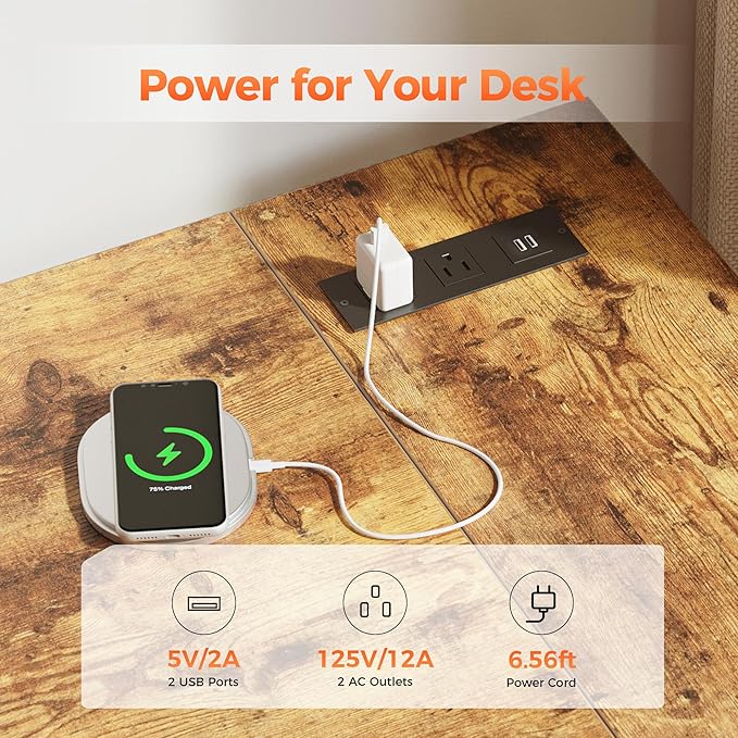 Small L Shaped Computer Desk with Power Outlets, Gaming Desk for Small Spaces, Corner Desk with Reversible Storage Shelves, Study Writing Table for Home Office (Socket, Rustic Brown, 40 inch)