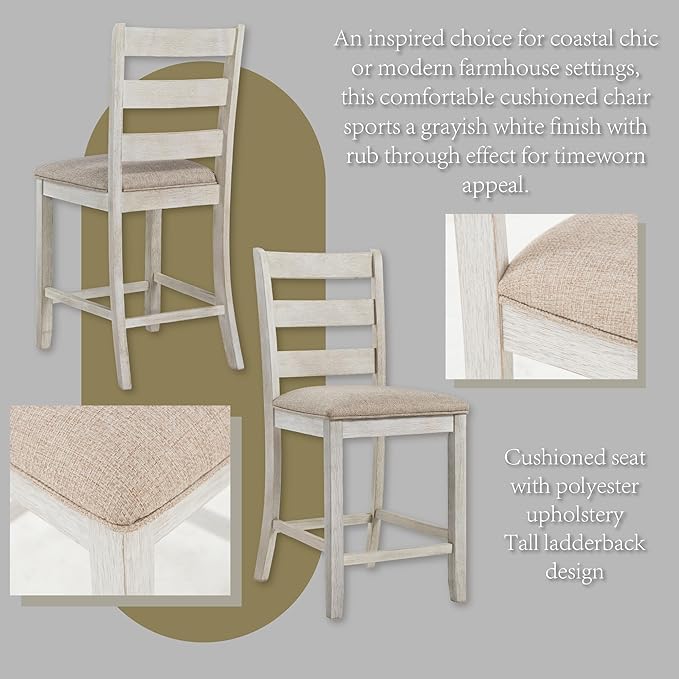 Signature Design by Ashley Skempton 24" Counter Height Upholstered Barstool, Set of 2, Antique White