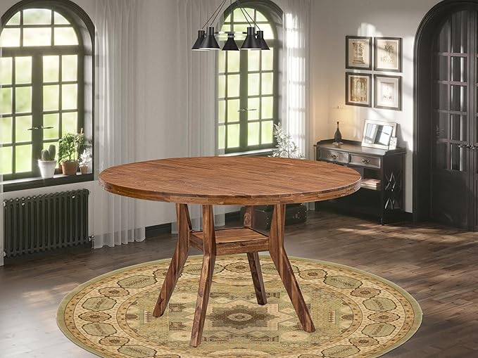 I58-0N-TP - A Wood Kitchen Table with a Round Tabletop and Stylish Pedestal, Antique Walnut Finish.