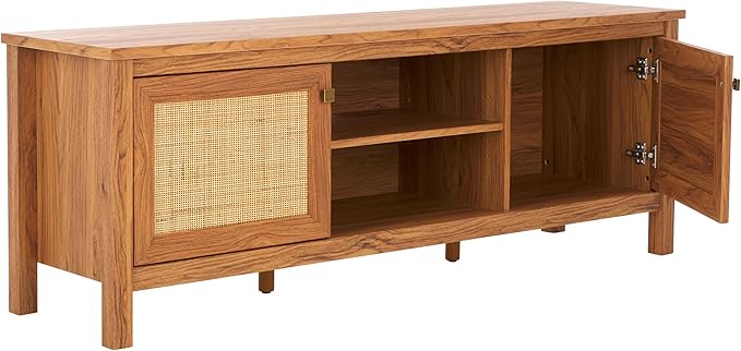 SAFAVIEH Evane TV Stand for up to 65" Flatscreen – Oak Brown & Natural, 2 Doors with Interior Storage, 2 Open Shelves, Entertainment Media Console (MED9629D)