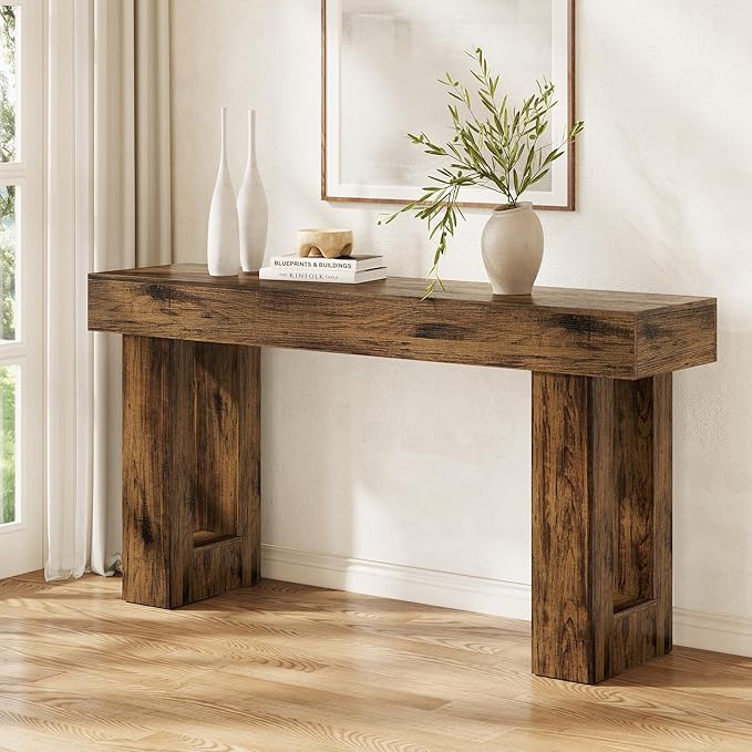 Little Tree 63 Inches Long Console Table for Entryway, Rustic Brown Sofa Table Behind Couch, Wooden Entry Table Foyer Hallway Table, Industrial Console Sofa Tables for Living Room