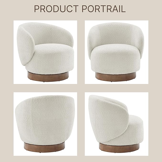 Swivel Accent Chair Round Barrel Armchair Upholstered Performance Fabric for Living Room Bedroom Waitingroom,1 Box,Cream