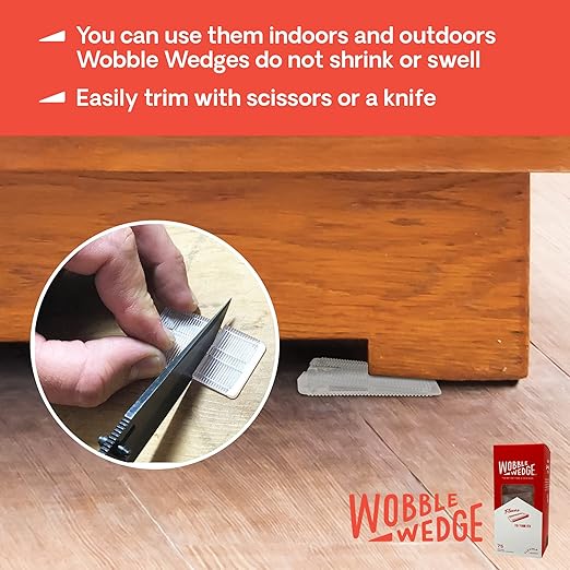 WOBBLE WEDGES Flexible Plastic Shims - Leveling Shims for Home Improvement, Furniture Levelers, Table, and Toilet for Leveling - Made in USA Plastic Wedges Shim for Appliances (Clear, 75-Pack)
