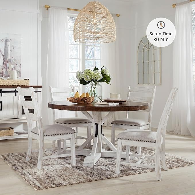 Signature Design by Ashley Valebeck Vintage Farmhouse Cushioned Dining Chair, 2 Count, Whitewash