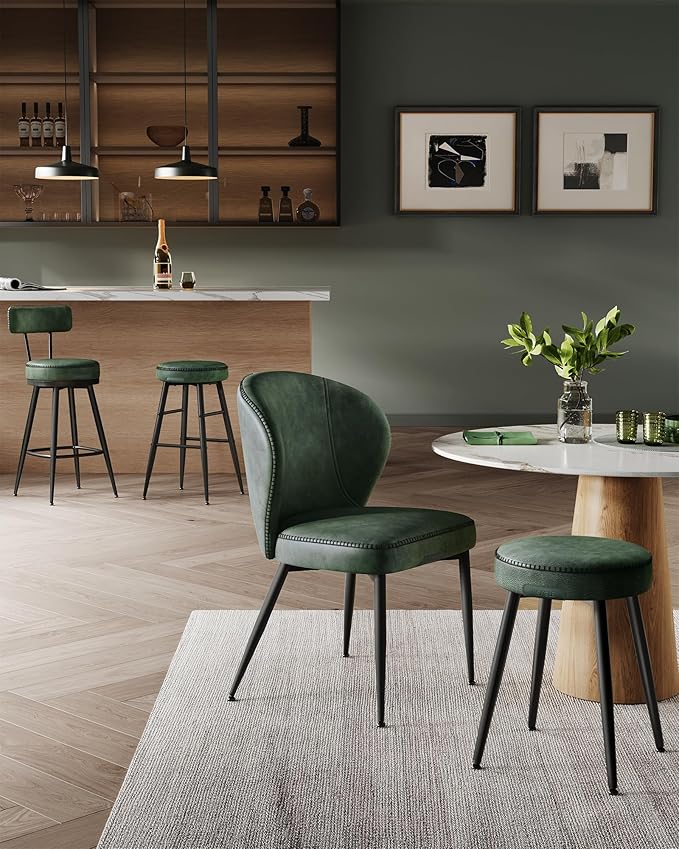 VASAGLE EKHO Collection - Bar Stools Set of 2, Counter Height Bar Stools, Kitchen Counter Stools, Mid-Century Modern Backless Counter Stools, 24.8-Inch Tall, Kitchen Island Home Bar, Forest Green