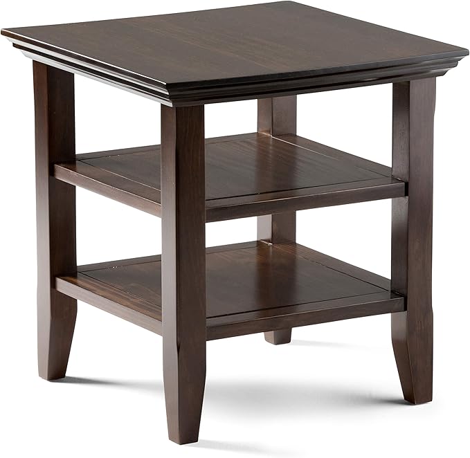 SIMPLIHOME Acadian SOLID WOOD 19 inch Wide Square Transitional End Table in Brunette Brown for the Living Room and Bedroom