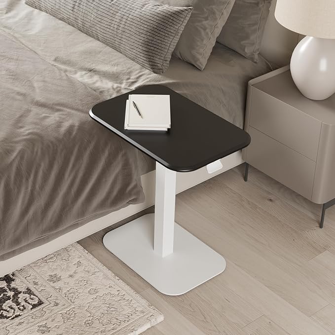 Ergohome™ ELEVANCE Table™ Height Adjustable Side Table for Couch or Bed, Laptop Table - Small End Table Office Coffee Table - C-Shaped Sofa Side Table with Multi-Function (White Base & Carbon Top)