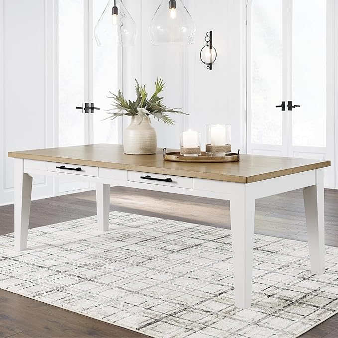 Signature Design by Ashley Ashbryn Casual Dining Table with 4 Felt-Lined Drawers for 8 People, White & Light Brown