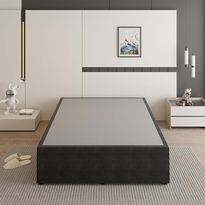 18 Inch Full Size Bed Frame with Black Bed Cover, Metal Bed Frame Full Size No Box Spring Needed, Heavy Duty Mattress Foundation, Easy Assembly, Noise Free
