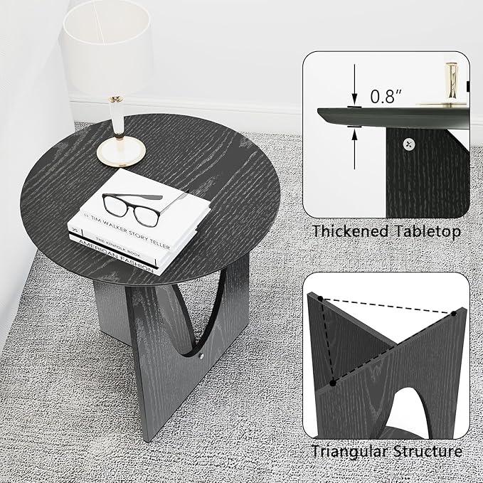 Round Black Side Table, Unique End Table and Small Coffee Table for Living Room, Balcony Room