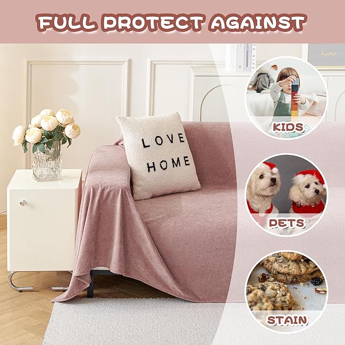 MYSKY HOME Pink Sofa Cover Couch Covers for Sofa, Pet Couch Cover, Reclining Loveseat Covers for 2 Cushion Couch, Thick Durable Non Slip Couch Covers for Furniture Washable, 71"x118"