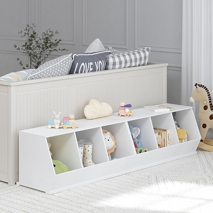 UTEX Stackable Toy Storage Cabinet, Wooden Cubby Organizer, White Shelf for Playroom, Bedroom, Living Room, Nursery, 3 Cubes