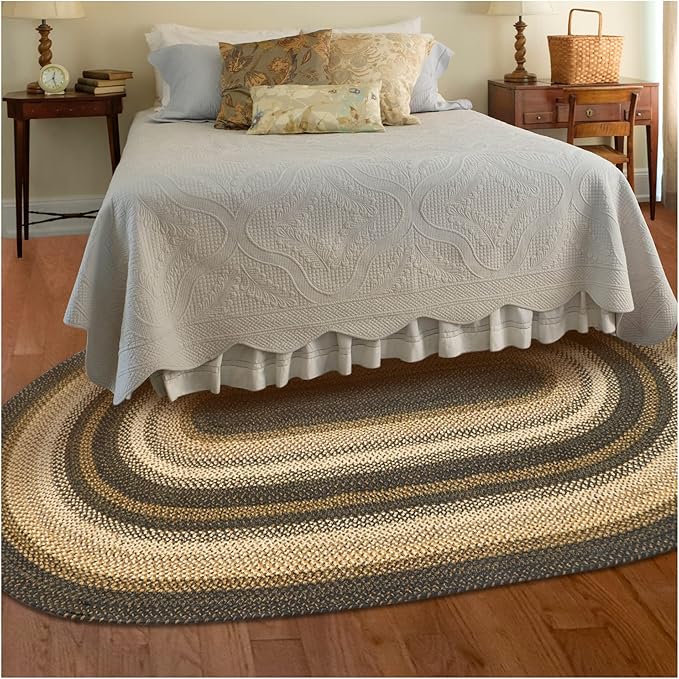 Homespice Kilimanjaro Black Jute Braided Oval Rug - 4x6' for Living, Bedroom & Dining Rooms. Pet-Friendly, Farmhouse, Rustic, Vintage, Boho Style