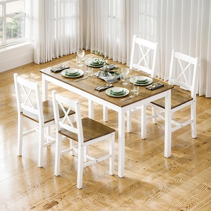 sogesfurniture Dining Table Set for 4，Dinette Set for 4 Small Space,5 Pieces Dining Table for Kitchen, Dining Room 42.5'', Pine Wood,Grey&Green