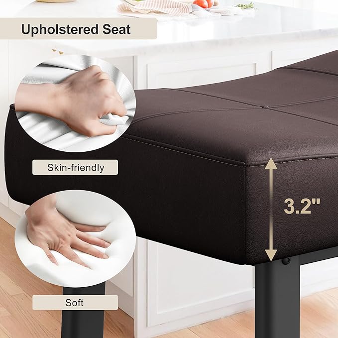 GarveeHome Counter Height Bar Stools Set of 4, 24 Inch Barstools for Kitchen Island Counter, Upholstered Padded Saddle Chairs with Curved Cushion, Easy Assembly, Brown