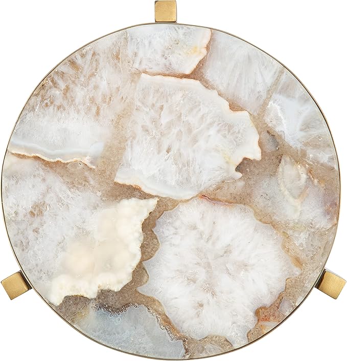 Kate and Laurel Aguilar Modern Drink Table; 9 x 9 x 23; Natural Stone and Gold; Genuine Quartz Accent Table for Small Spaces