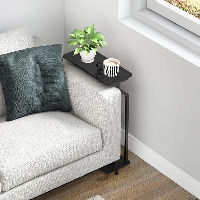Narrow Side Table for Small Spaces, Small End Table, Slim Couch Tray Tables, Small Side Table for Couch, Skinny Thin End Tables for Living Room, Bedroom, Black