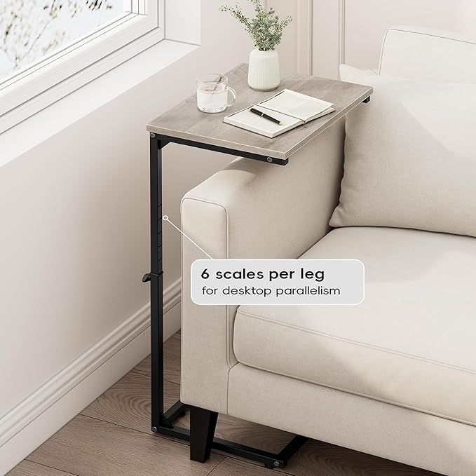 Vagusicc C Shaped End Table for Couch, 33.2'' Extra Tall C Table Adjustable Height Side Table, Small Side Table for Small Spaces, Couch Tables That Slide Under, Tv Tray Table for Living Room, Greige