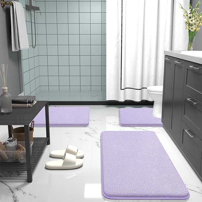 OLANLY Thick Memory Foam Bath Mat Rug 24x16, Extra Soft Absorbent Bathroom Rug, Quick Dry Bath Mats, Non-Slip, Machine Washable Carpet for Bathroom, Tub and Shower, Home Decor Accessories, Lavender