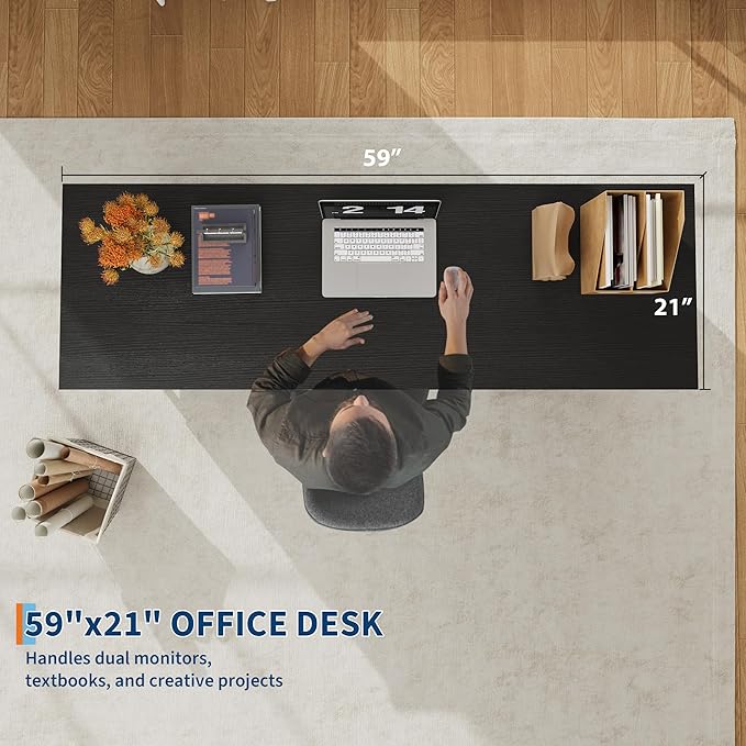 Garvee 59" Farmhouse Executive Desk, Home Office Desk with File Drawer and Storage Cabinet, Wooden Computer Table with 3 Drawers for Work and Study (Black)