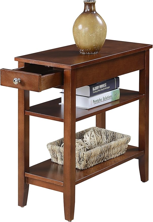 Convenience Concepts American Heritage Chairside End Table with Drawer 23.5" - Classic Living Room Table with Storage Shelf, Bedroom Nightstand, Mahogany