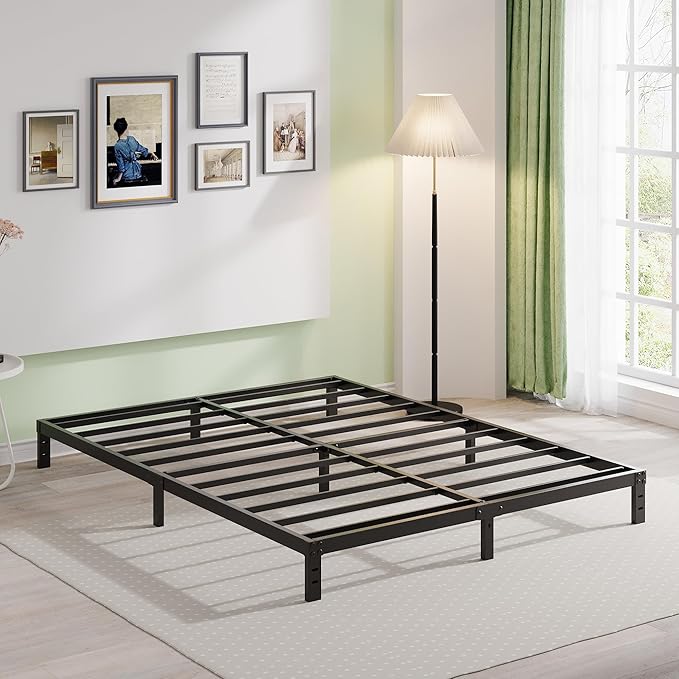 EMODA 10 Inch California King Bed Frames Heavy Duty Metal Cal King Platform with Steel Slats Support, No Box Spring Needed, Noise Free, Black