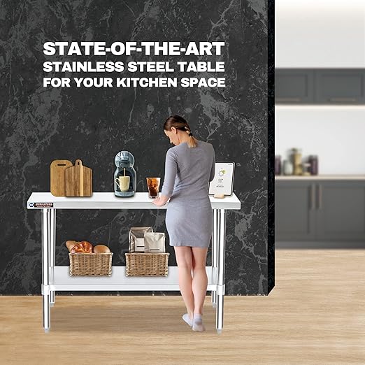DuraSteel 30x60 Stainless Steel Work Table - NSF Commercial Prep Metal Table - Outdoor Pizza Oven Stand w/Under Shelf - Kitchen Island Laundry Utility Garage Microwave Stand Large Rolling Storage Cart