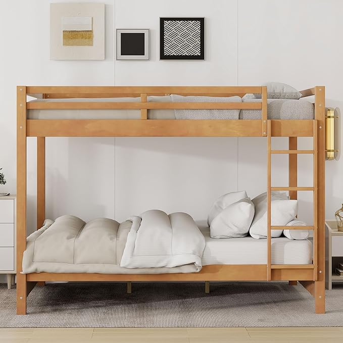 Ball & Cast Queen Over Queen Bunk Bed, Sturdy Bunk Bed Frame for Kids, Plywood Bunk with Ladder, Guardrail, and Slats, No Box Spring Required,for Kids Boys Girls,Natural