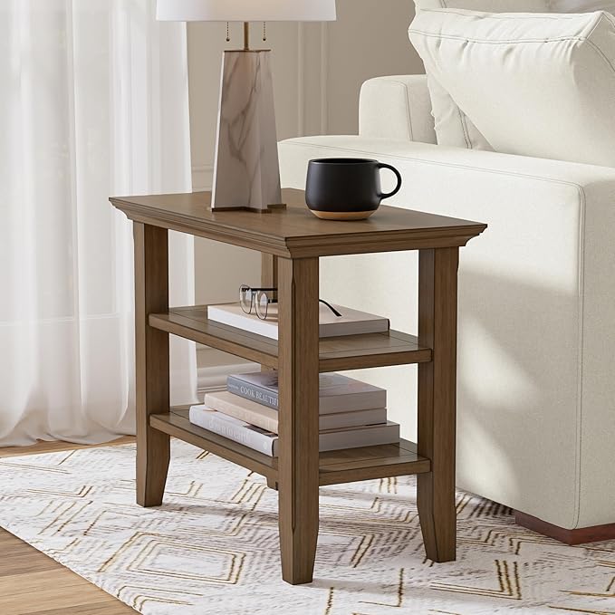 SIMPLIHOME Acadian 14-inch Wide Solid Wood Narrow End Table in Rustic Natural Aged Brown, Transitional-Style Side Table for Living Room, Bedroom, or Family Room with 2 Open Shelves