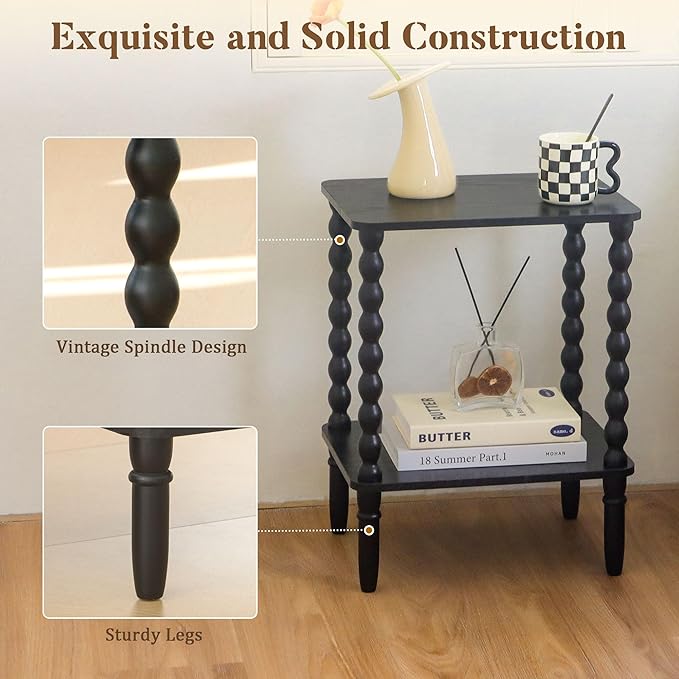 End Tables Set of 2, Small Side Table with Storage Shelf, Nightstands for Bedroom Set of 2 for Living Room, Office and Small Spaces (Black)