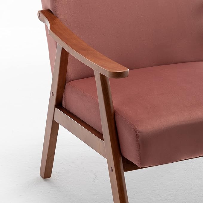 Container Furniture Direct Accent Chair with Microfiber Upholstery and Solid Wood Frame, Classic Mid-Century Modern Living Room Furniture for Extra Seating, Rose
