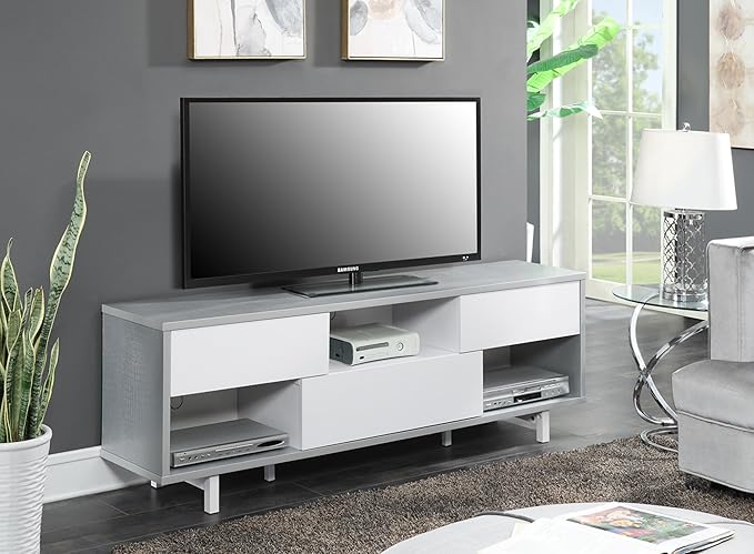 Convenience Concepts Newport Ventura 60" TV Stand, Gray Faux Croc / White