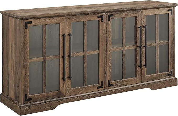 Walker Edison Farmhouse Barn Glass Door Wood Universal TV Stand for TV's up to 64" Flat Screen Living Room Storage Cabinet Doors and Shelves Entertainment Center, 58 Inch, Rustic Oak