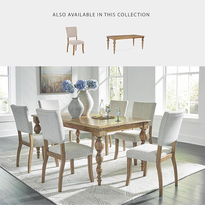 Signature Design by Ashley Rybergston Casual Stain Resistant Upholstered Solid Wood Dining Chair, Set of 2, Beige & Light Brown