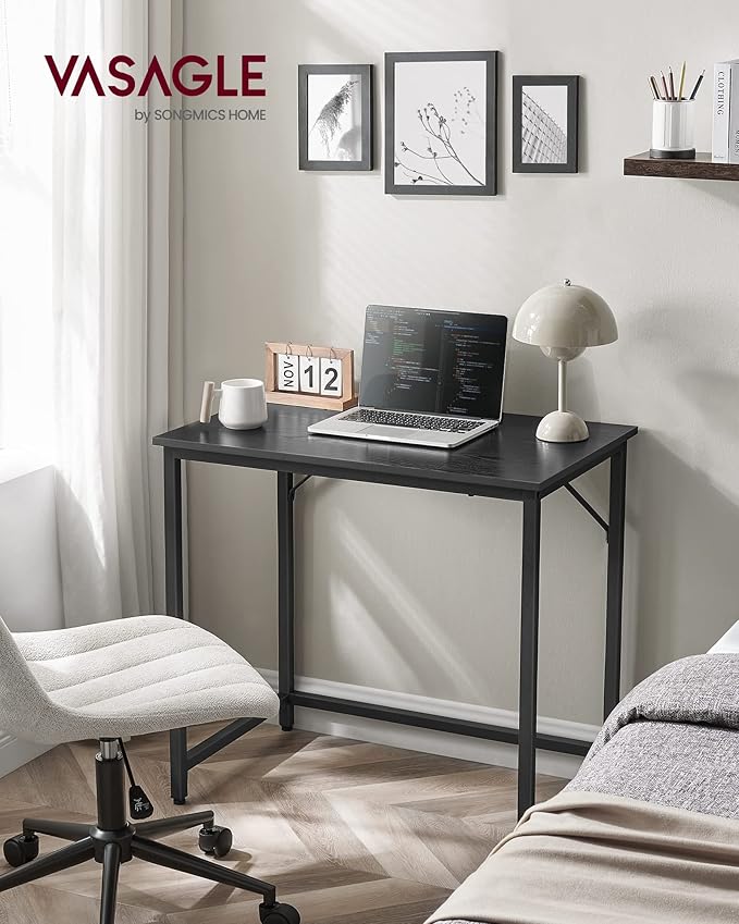 VASAGLE Computer Desk, Gaming Desk, Home Office Desk, for Small Spaces, 19.7 x 31.5 x 29.5 Inches, Industrial Style, Metal Frame, Black with Wood Grain ULWD038B56