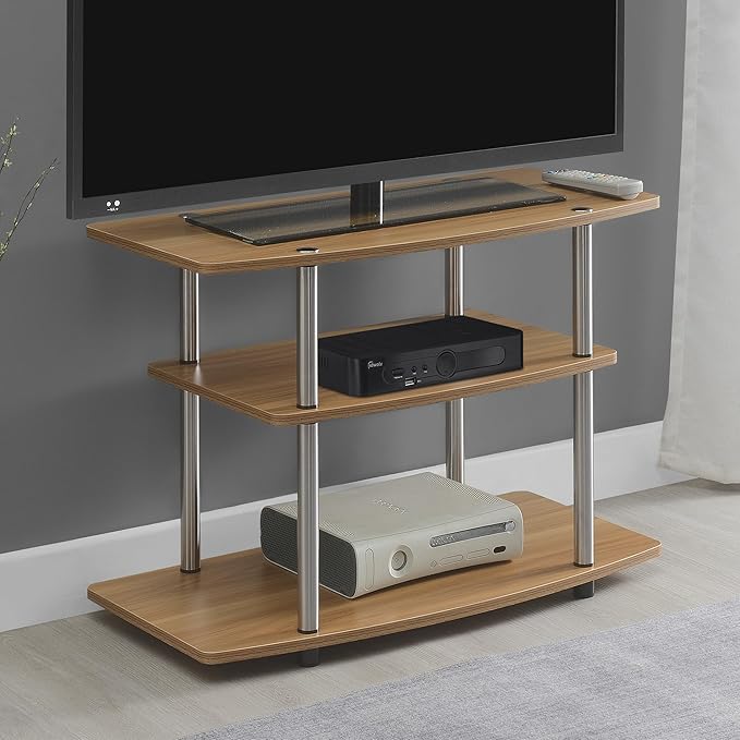 Convenience Concepts Designs2Go No Tools 3-Tier Stand Entertainment Center 37 Inches, Modern TV Console with Shelves for Living Room, 31.5", Light Oak
