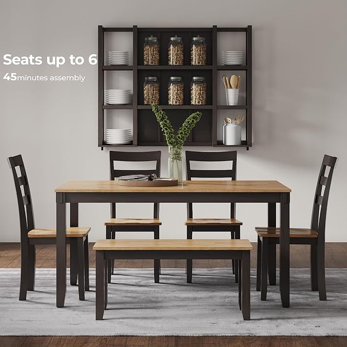 Signature Design by Ashley Gesthaven Casual Dining Table with 4 Chairs and Bench, Set of 6, Light Brown & Dark Brown