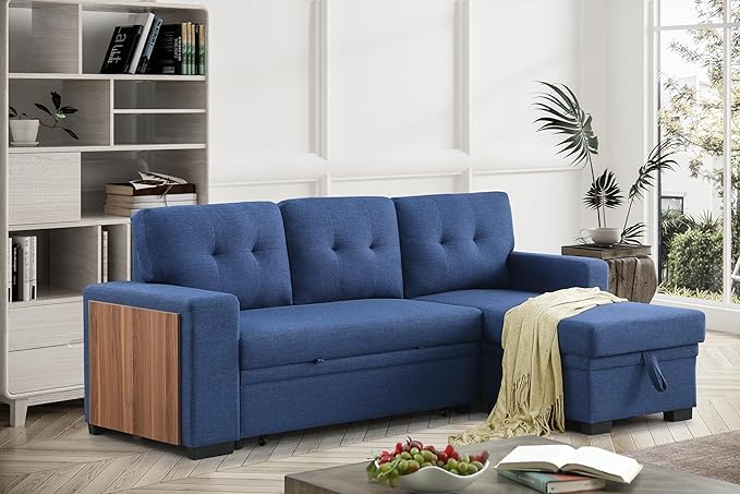 Devion Furniture Garisa 4-in-1 Convertible L Shaped Couch with Pull Out Bed and Storage, Sectional Sleeper Sofa with Reversible Chaise for Living Room, Apartment, Bedroom, Office