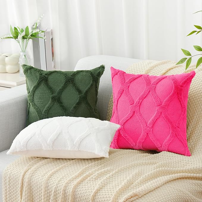 decorUhome Throw Pillow Covers 16x16 Inch Set of 2, Soft Plush Faux Fur Wool Forest Elf Couch Pillow Covers, Decorative Neutral Pillow Cases for Bed Sofa Living Room Home Decor