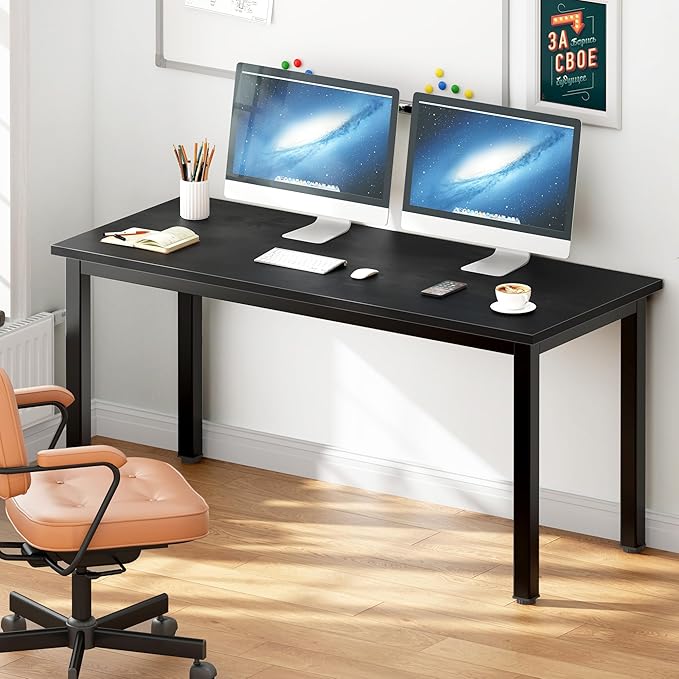 DlandHome Large Computer Desk, Composite Wood Board, Decent and Steady Home Office Desk/Workstation/Table 54.3inch Black Black