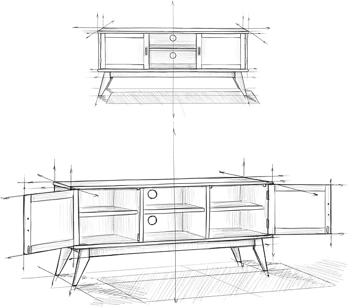 SIMPLIHOME Draper SOLID HARDWOOD 60 inch Wide Mid Century Modern TV Media Stand in Teak Brown For TVs up to 65 inches for the Living Room and Entertainment Center
