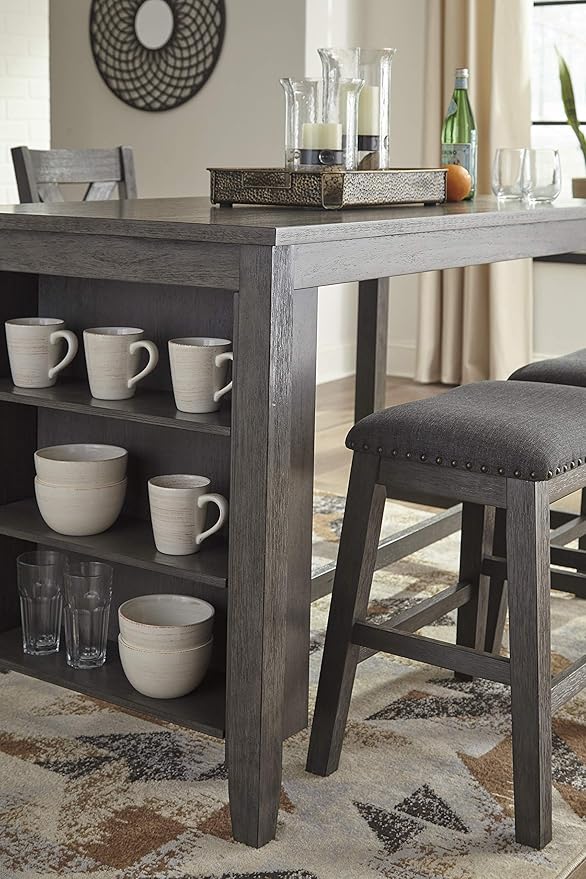 Signature Design by Ashley Caitbrook Rustic Counter Height Dining Table with Storage, Dark Gray