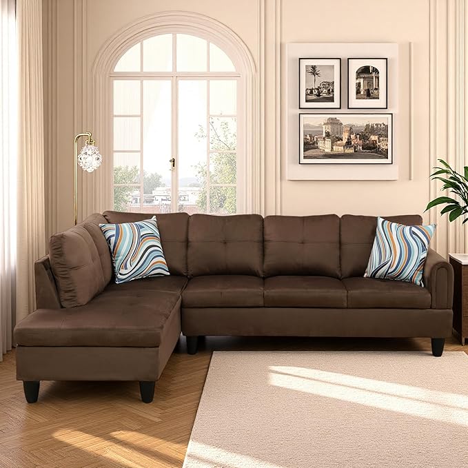 L Shaped Couch Sectional Couches with Chaise, 3 Pieces Modular Convertible Sofa for Living Room Furniture Sets and Small Apartment, Chocolate