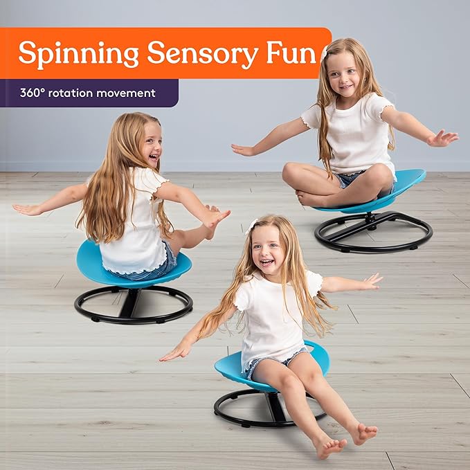 Special Supplies Smile Spinning Chair for Kids- Versatile Kids Sit and Spin Sensory Chair for Training Body Coordination for Playroom, Bedroom, or Nursery (Blue)