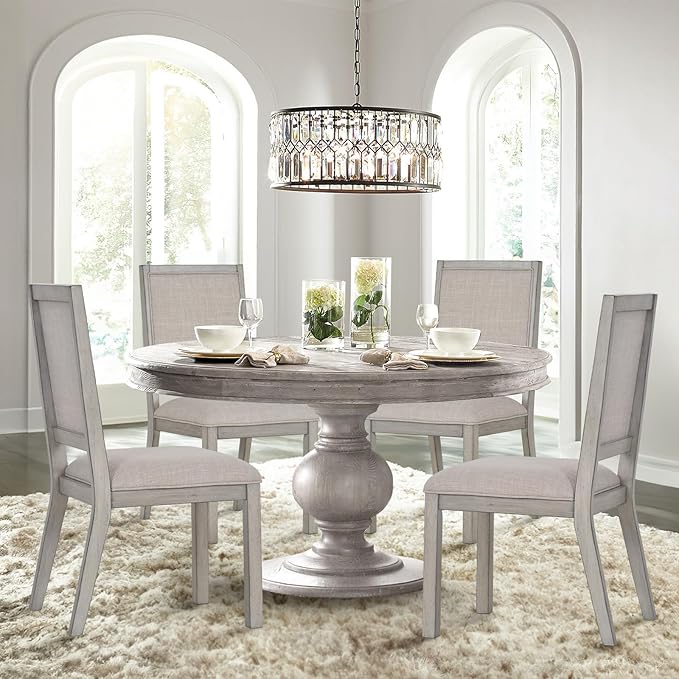 COLAMY Modern Rectangular Dining Table Set, 60" L x 36" W x 30" H, Grey Wood & Fabric, 4-6 Person Capacity, Requires Assembly